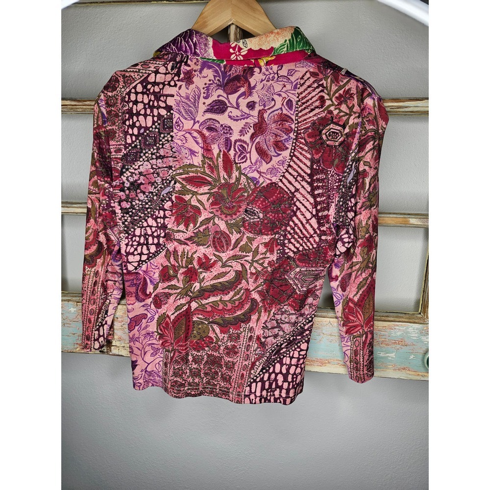 Patchwork Pattern Shirt With Sequence V- Neck Lad… - image 7